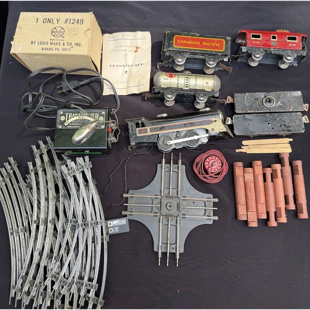 Marx O Gauge Tin Red Commodore Locomotive Red Frame Freight Train Set & More!